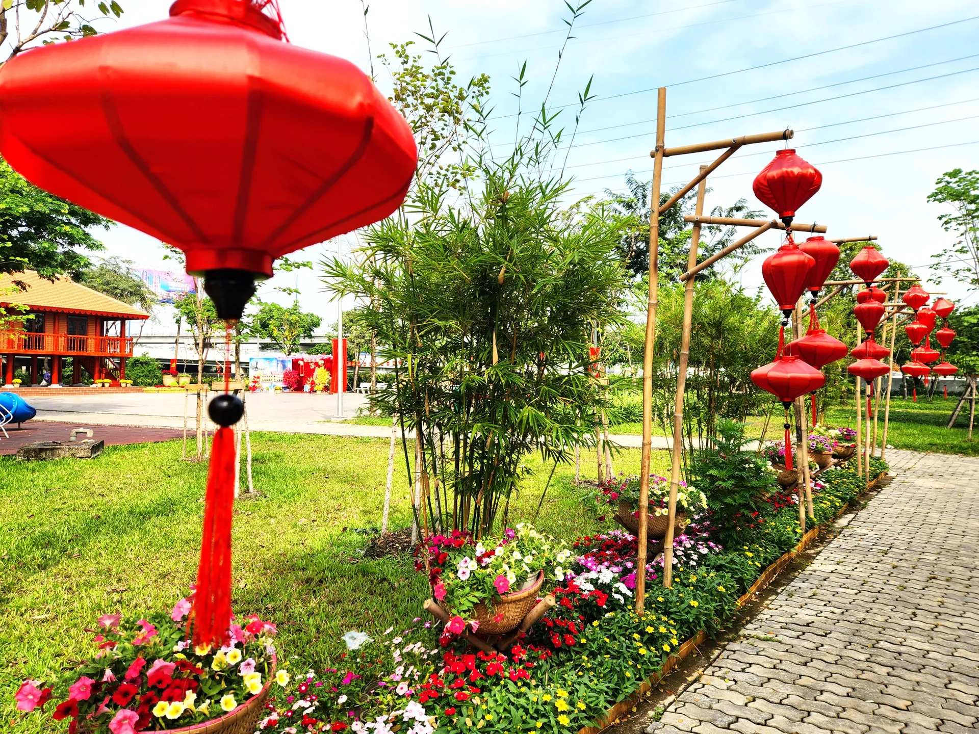  Traditional lanterns in a garden in Ho Chi Minh City, a popular holiday destination in Vietnam 