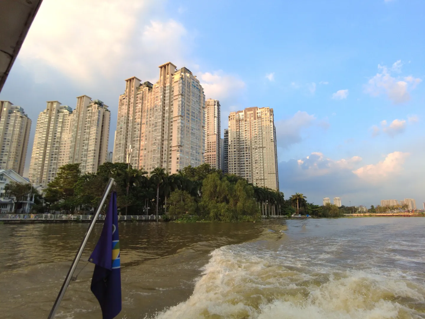  View from the rear deck of a cruise boat in Ho Chi Minh City, a popular holiday destination in Vietnam 