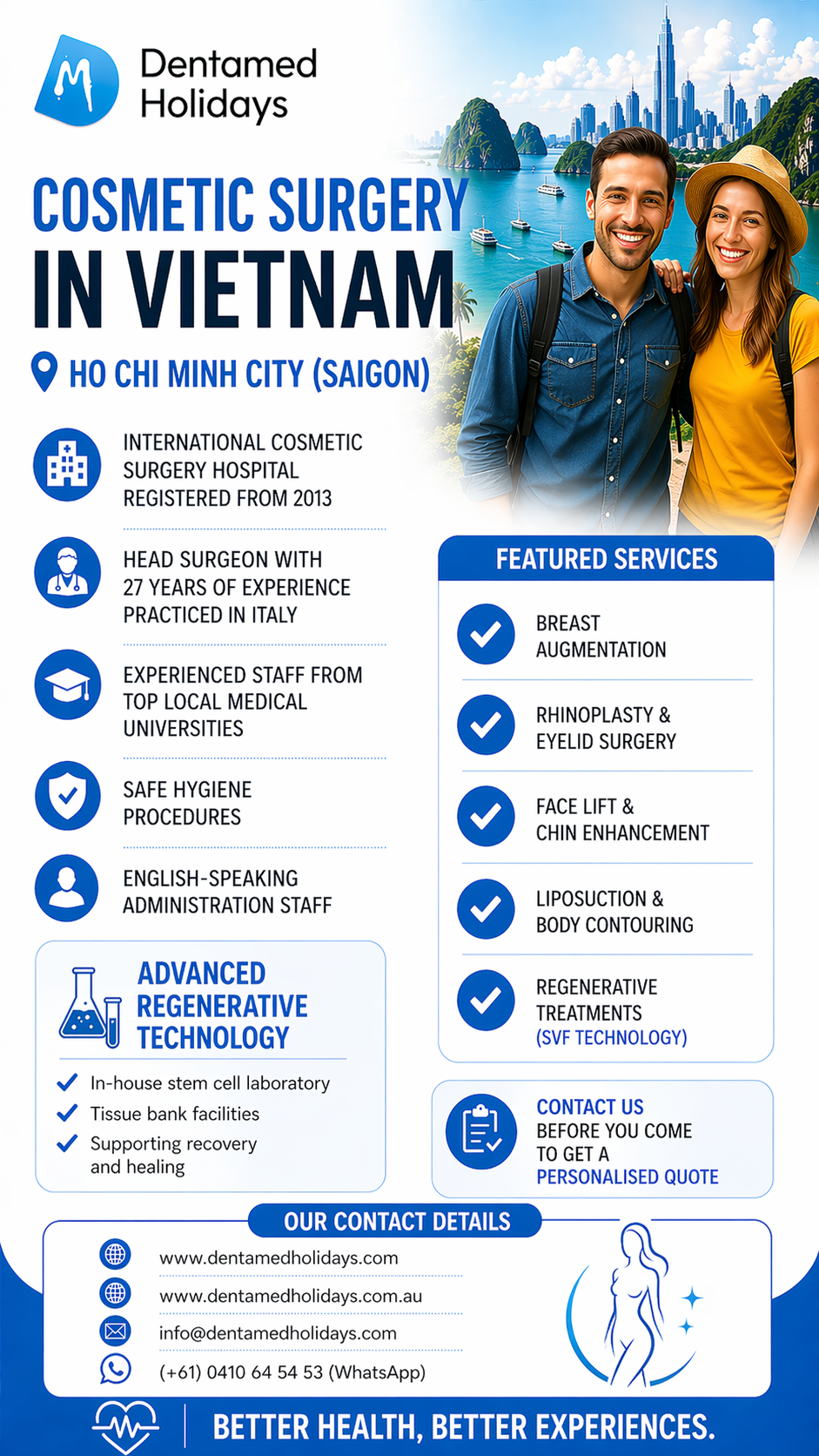 Cosmetic surgery Vietnam Ho Chi Minh City with DentaMed Holidays affordable plastic surgery breast augmentation rhinoplasty liposuction international patients Australia USA Europe