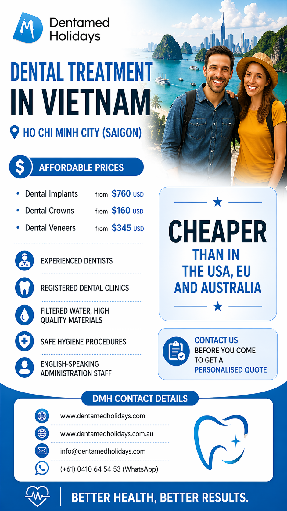 Affordable dental treatment in Vietnam Ho Chi Minh City with DentaMed Holidays dental and medical travel services including implants crowns veneers for international patients from Australia USA and Europe