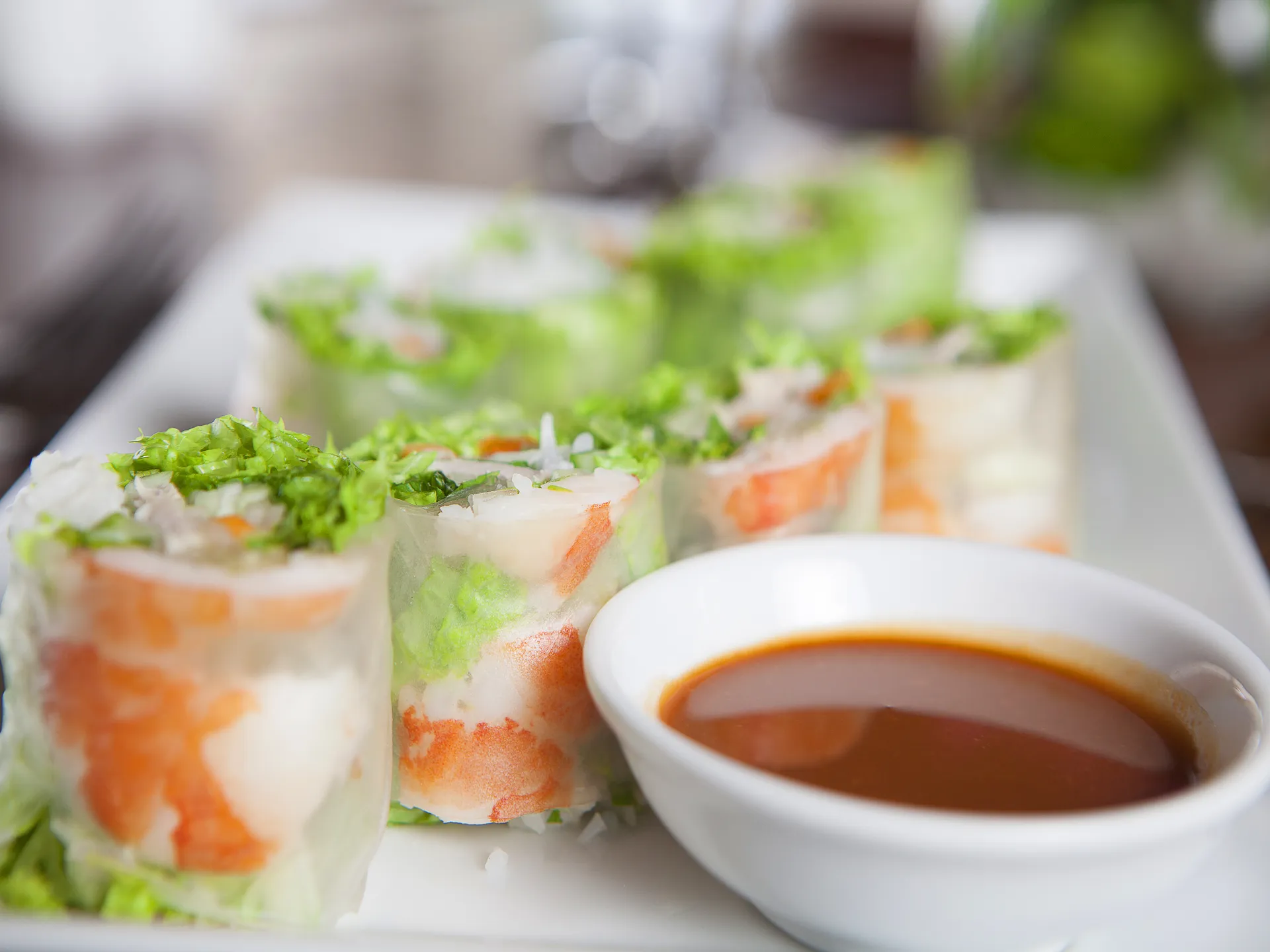 Fresh Vietnamese spring rolls with dipping sauce at Blue Ocean Resort Mui Ne beachfront restaurant
