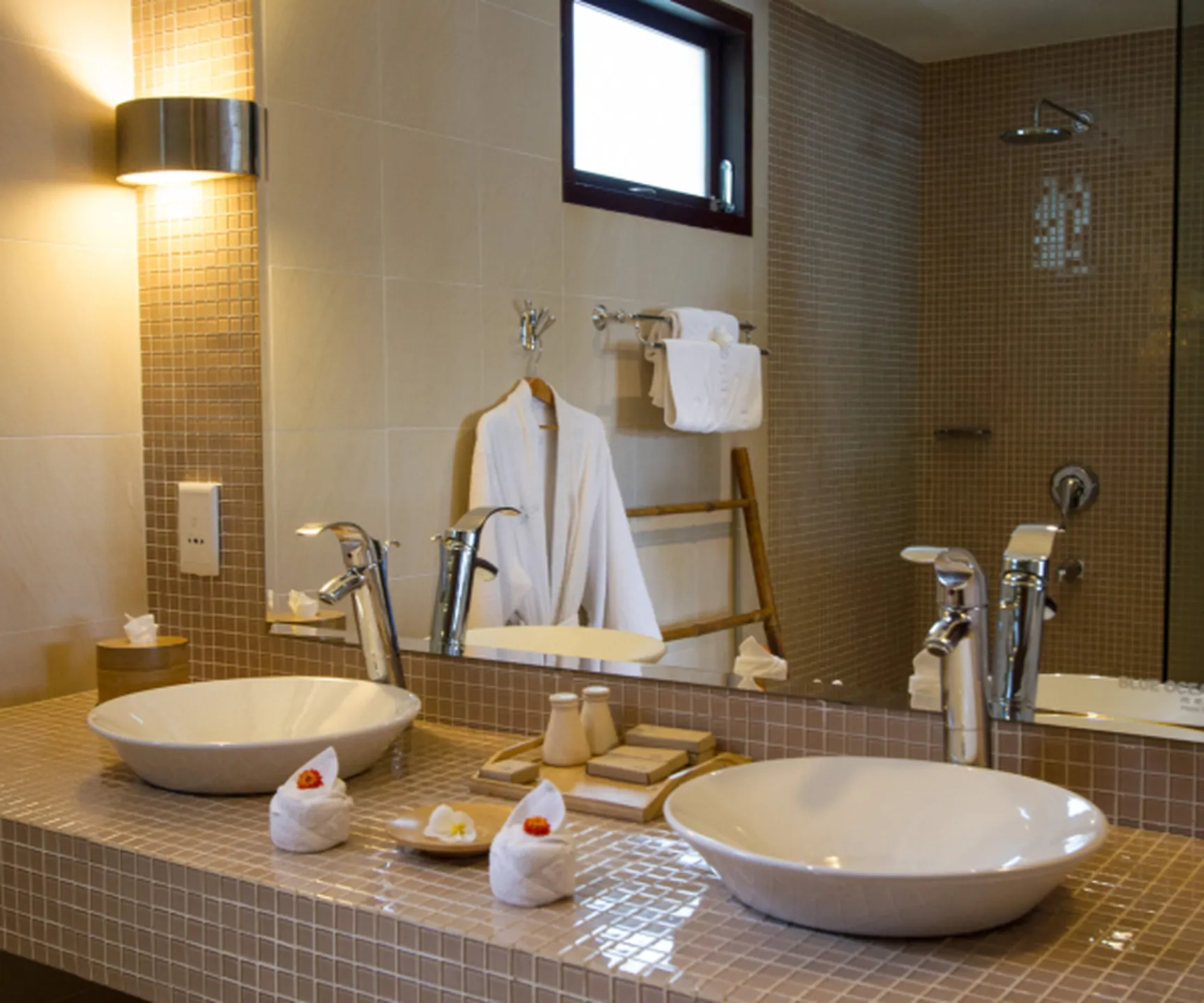  double sink bathroom with modern fittings in pool view bungalow Blue Ocean Resort Mui Ne 