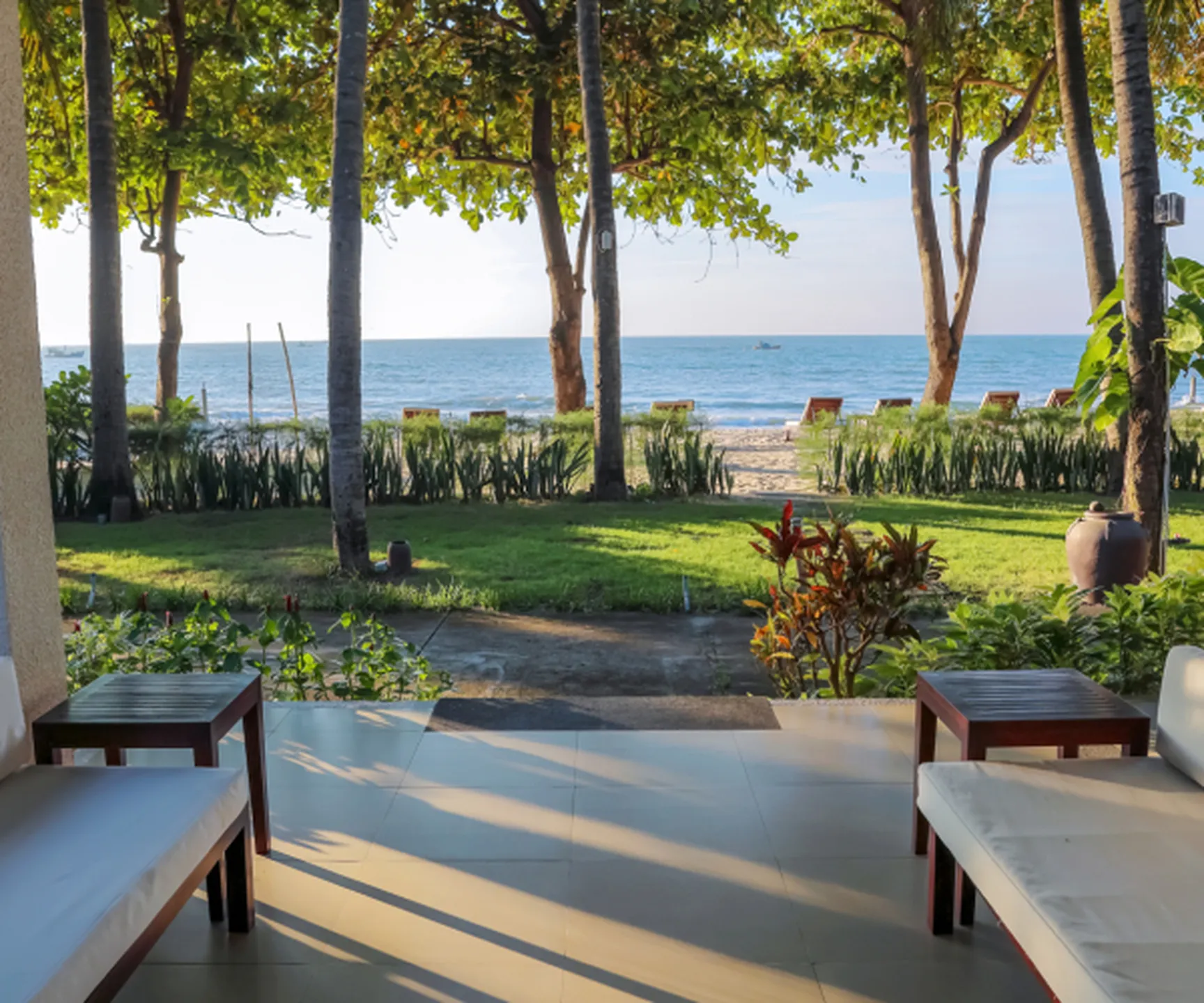  sea view bungalows surrounded by tropical gardens at Blue Ocean Resort Mui Ne Vietnam 
