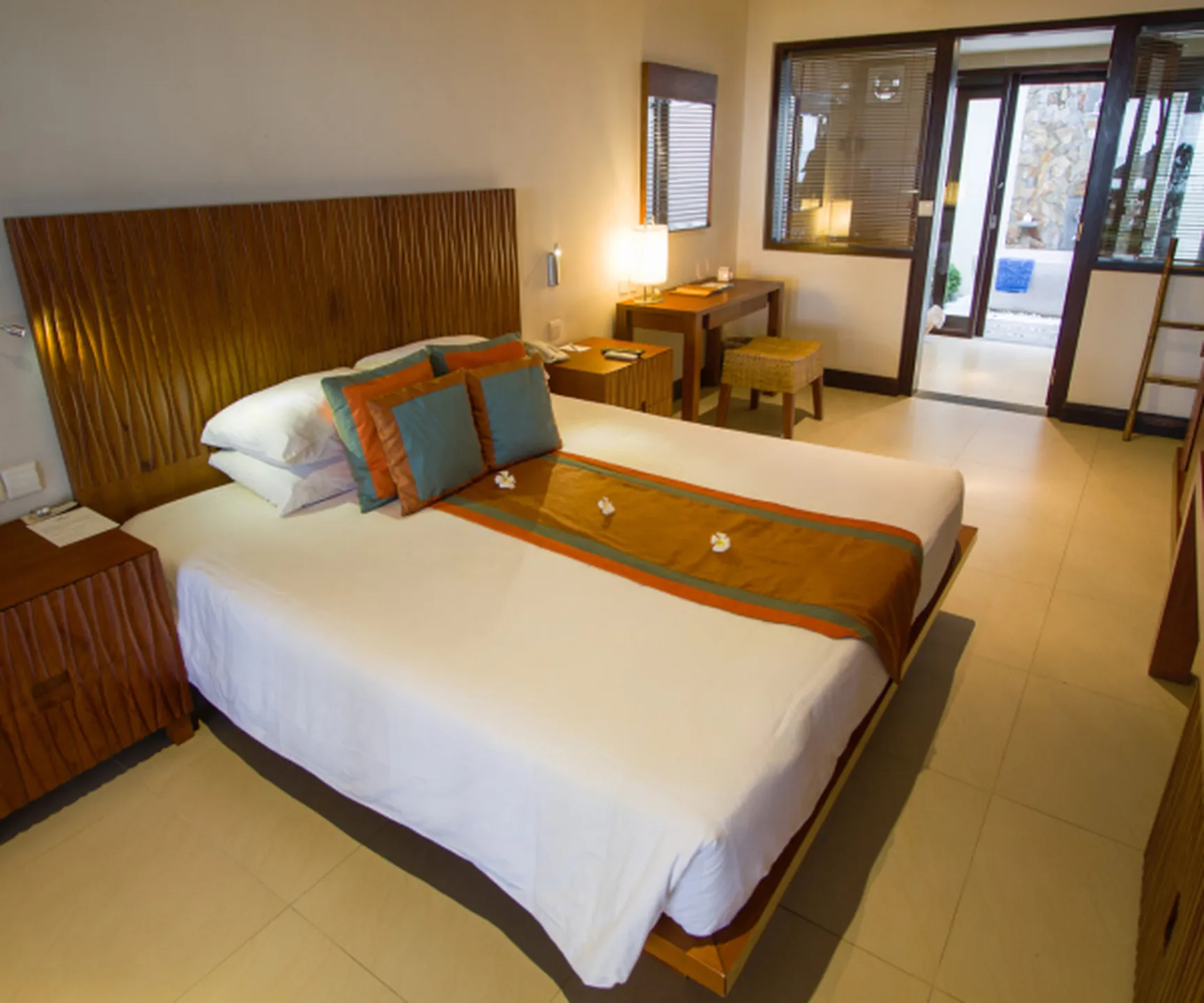  comfortable bedroom with king bed in sea view bungalow at Blue Ocean Resort Mui Ne Vietnam 