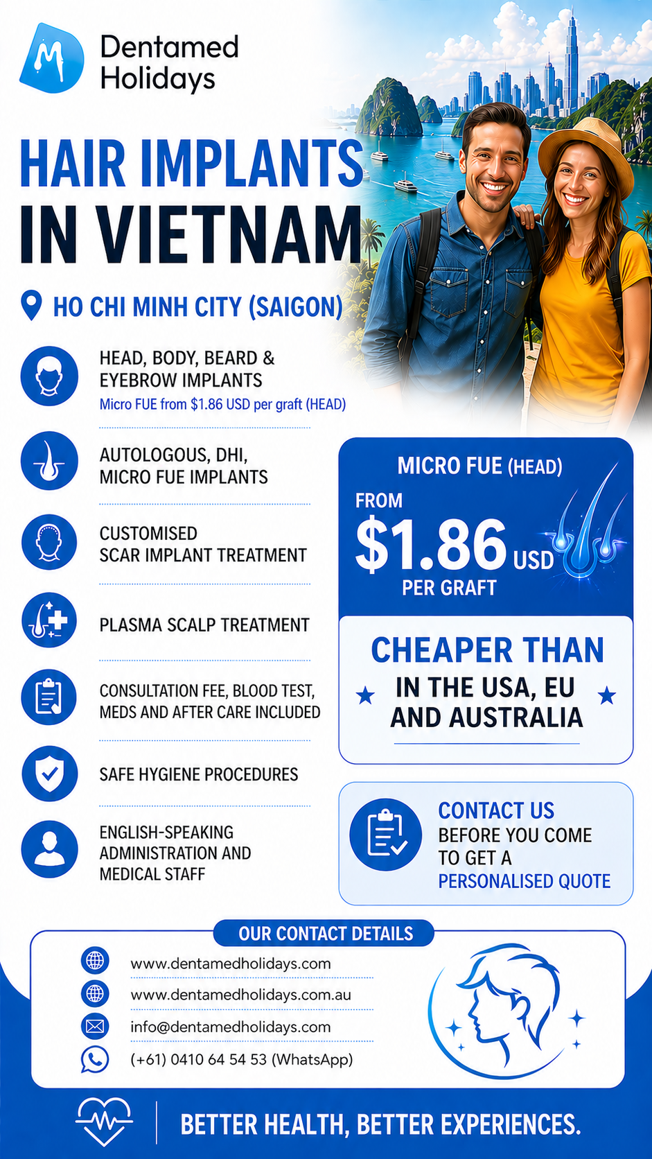 Hair Implants in Vietnam – DentaMed Holidays Hair implants in Vietnam with DentaMed Holidays, including Micro FUE hair transplant services in Ho Chi Minh City