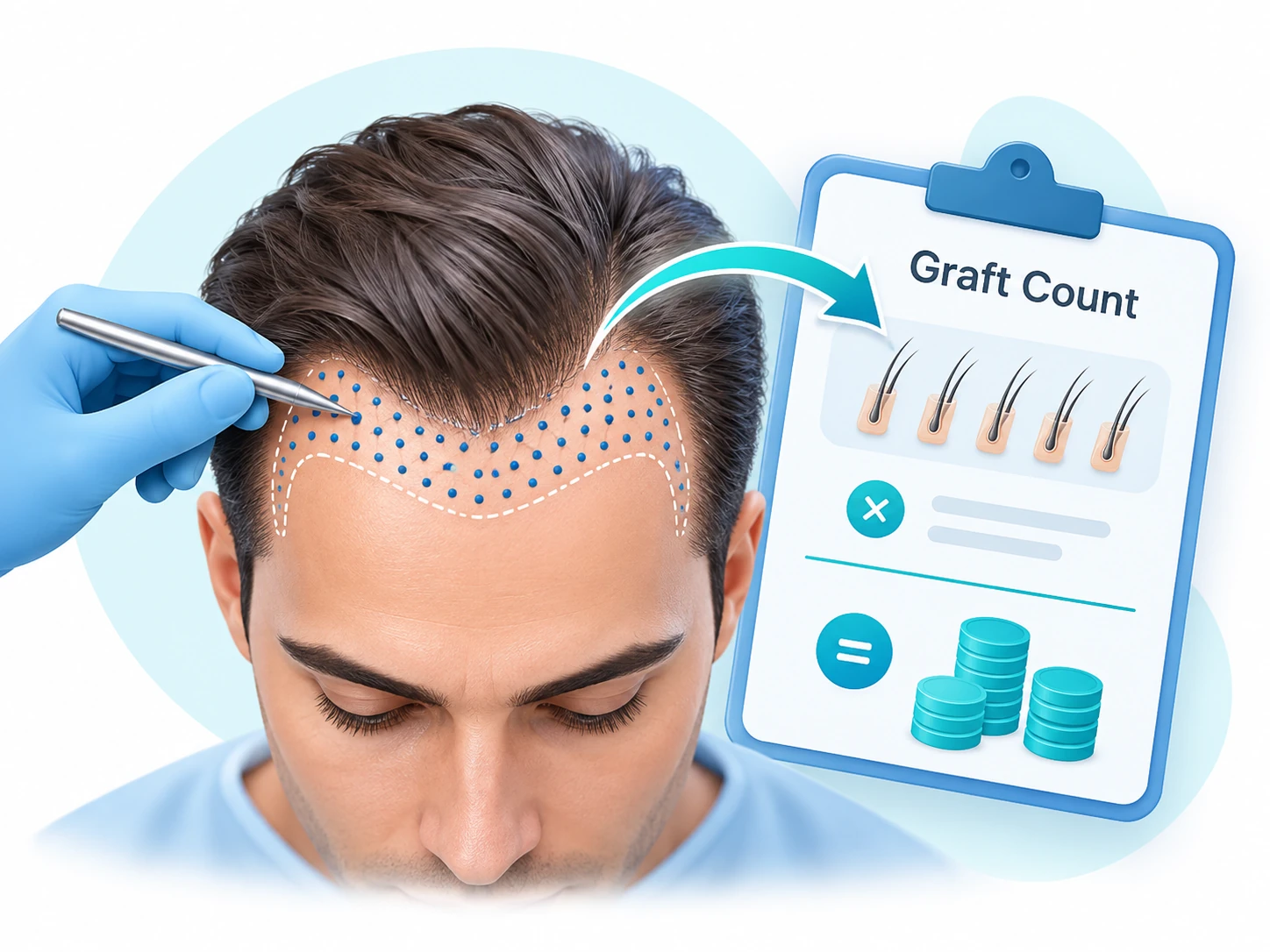 Hair transplant graft count planning showing how the number of grafts affects hair transplant cost in Vietnam